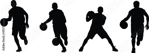 Basketball Player Silhouette Vector Illustration Set Featuring Athletes Dribbling Running and Playing Sports for Team Competition Fitness and Active Lifestyle Design