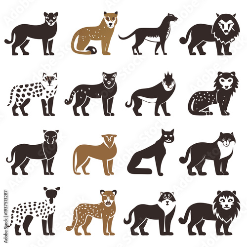 Foto Vector illustration of diverse feline silhouettes in a graphic style