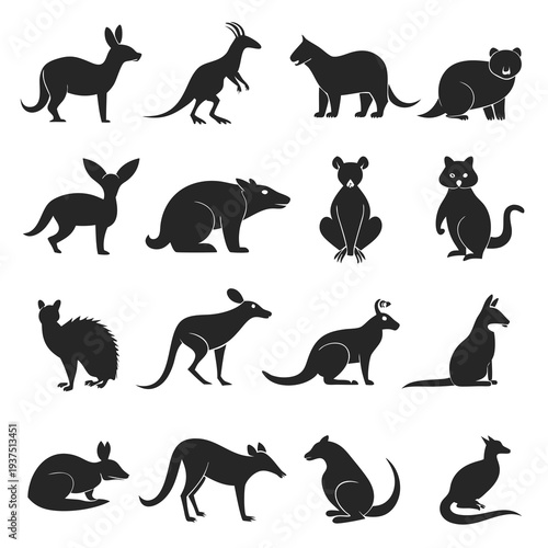 Diverse set of animal silhouettes in black on white