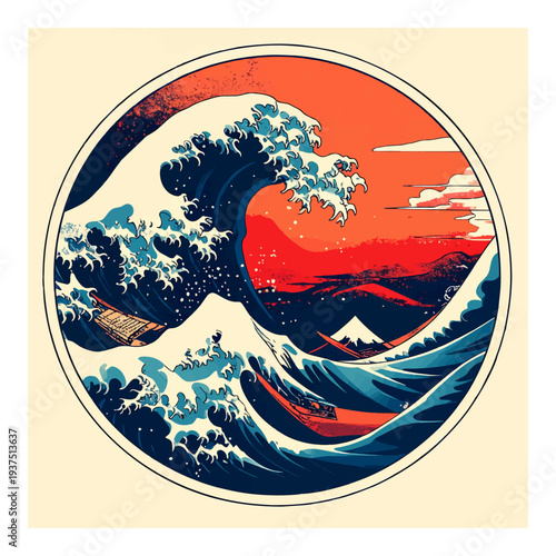 Circular Illustration of a Large Wave.