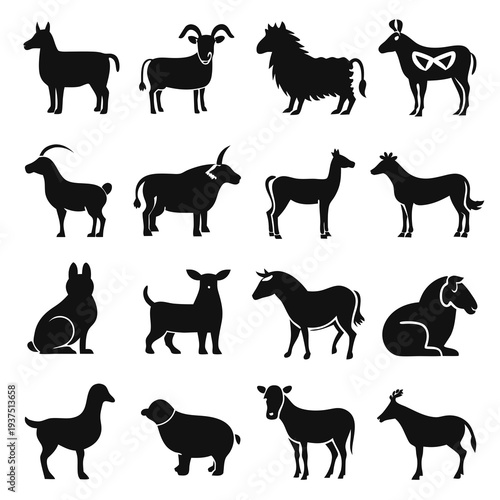 Animal silhouettes collection vector stock illustration for design