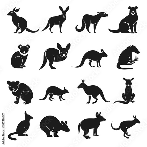 Black silhouette animals set. Simple vector style collection.