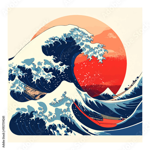 Large Wave Crashing Against Ocean Surface.