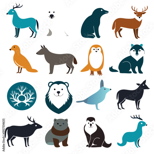 Collection of flat vector animals illustration isolated on white