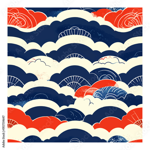 Wavy Pattern with Red Blue White Waves.