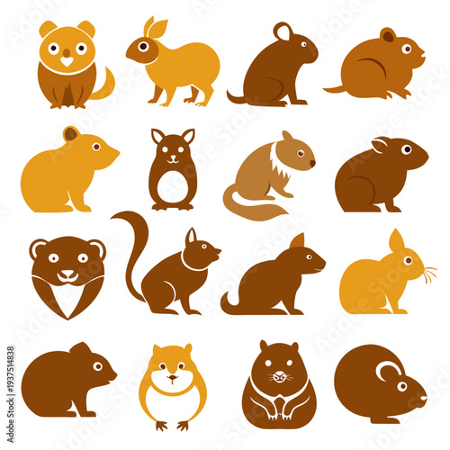 Collection of flat vector animals rodents isolated on white