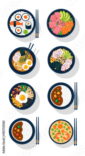 Japanese Food Assortment Top View