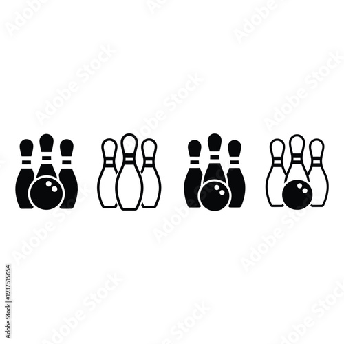 Black and white illustration of bowling pins arranged in a row