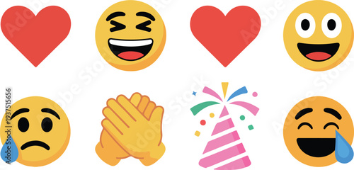 Colorful Emoji Expression Outline Icon Set Happy, Sad, Angry, Laughing, and Reaction Faces
