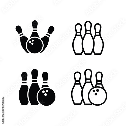 Black bowling pins and ball icons in various arrangements