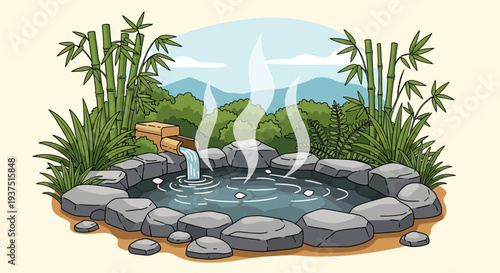 Onsen Hot Spring Nature Scene