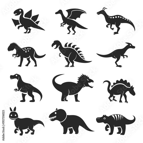 Variety of dinosaur silhouettes in modern flat style illustration