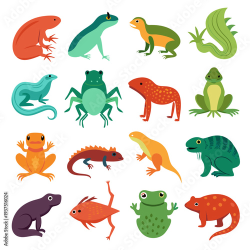 Colorful amphibian and lizard flat vector design stock image