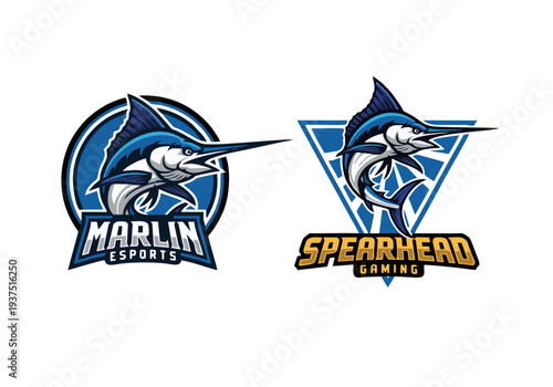 Marlin Fish and Spearhead Swordfish Esport Mascot Logo Set