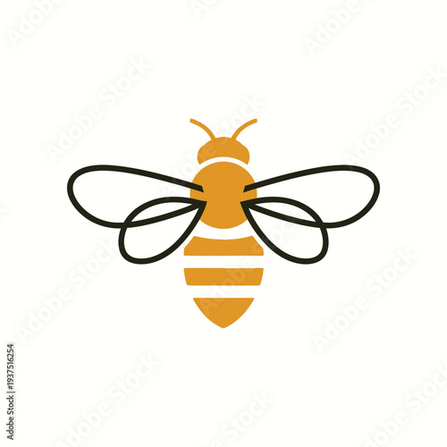 Minimalist honey bee icon design for brand identity projects showing insect silhouette with elegant line art wings on white background perfect for organic food honey products logo