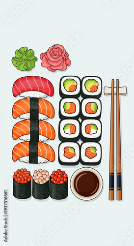 Sushi Platter with Chopsticks and Soy Sauce