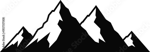 Black mountain silhouettes, rocky peak vector illustrations, various nature landscape shapes, outdoor adventure climbing symbols, minimalist highland travel graphics
