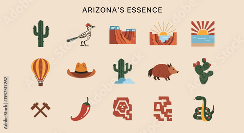 Arizona's Essence A Collection of Iconic Southwestern Symbols and Elements