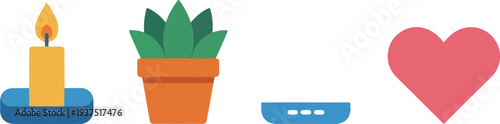 Minimal Home Decor Outline Icon Set Candle, Plant, Diffuser and Heart Collection