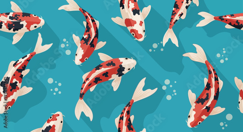 Koi Fish Swimming Underwater, Japanese Carp Pattern