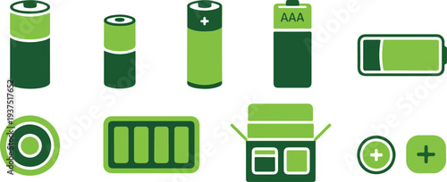 Electronic Battery Outline Icon Set  AA, AAA, 9V and Button Cell Collection