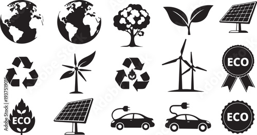 Eco friendly icons and symbols for sustainable living concept