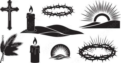 Easter symbols and objects in black and white color