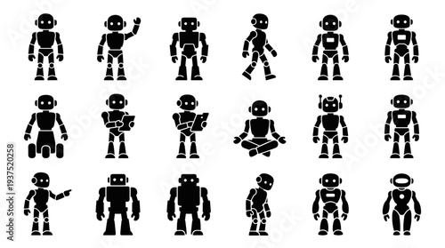 A set of black astronaut silhouettes in various poses on transparent background