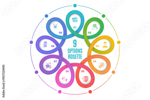 Circular diagram template with 9 options, infographic vector illustration.