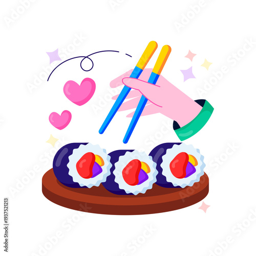 Perfect design illustration of sushi with chopsticks