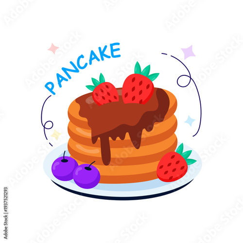 A yummy breakfast illustration, flat design of pancake