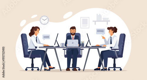 Business Professionals Working Together at Desk.