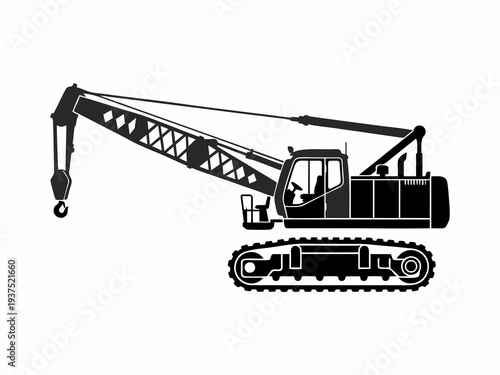Heavy duty crawler crane construction lifting machine silhouette vector illustration