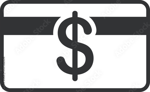 A black and white icon of a credit card with a dollar sign