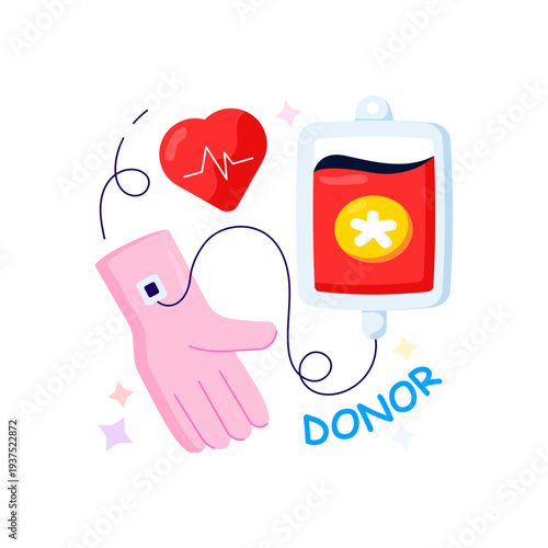 Conceptual flat design illustration of blood donation 