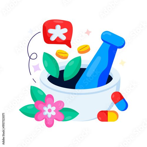 Modern design illustration of pestle mortar, ayurvedic vector 