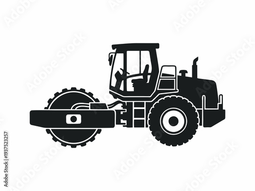 Single drum soil compactor roller construction machine silhouette vector illustration