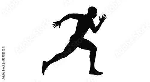 Dynamic black silhouette of a runner in a starting sprint position on a clean background.
