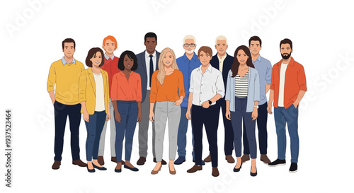 Diverse men and women of various ages and ethnicities standing together as a cohesive business team.