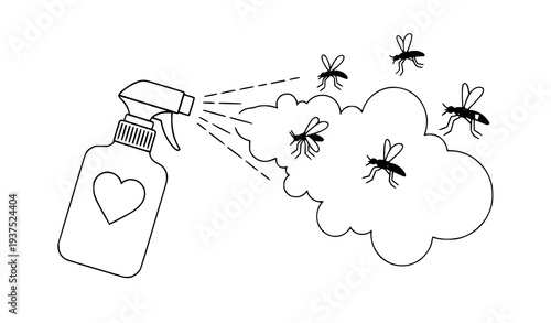 Mosquito Repellent Spray Bottle with Heart Protection Symbol Vector Illustration