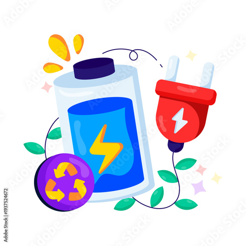 Editable design illustration of electric battery recycling 