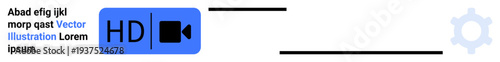 Digital media, video quality, technology interfaces, online streaming, high-definition content, multimedia settings. Blue HD video icon with accompanying text and gear symbol. Video quality