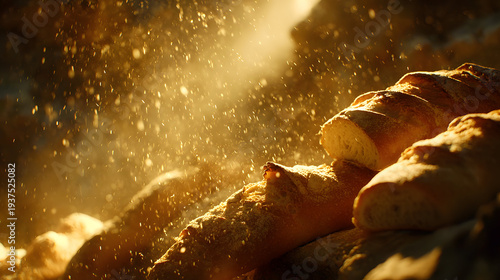 Golden Harvest A CloseUp of Freshly Baked Bread with Flour Dust.