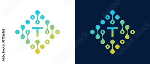 Abstract Letter T Technology Logo with Connected Dots