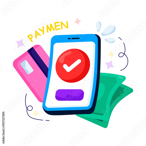     Card inside smartphone, illustration of mobile card payment 
