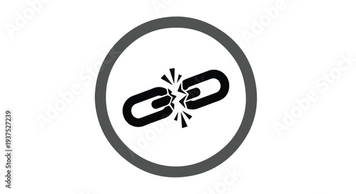 A broken chain link icon in a circle on a white background with a dark gray border.
