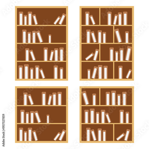 wooden bookshelf vector set icon