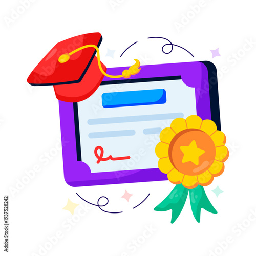 Paper with ribbon, flat design of certificate illustration
