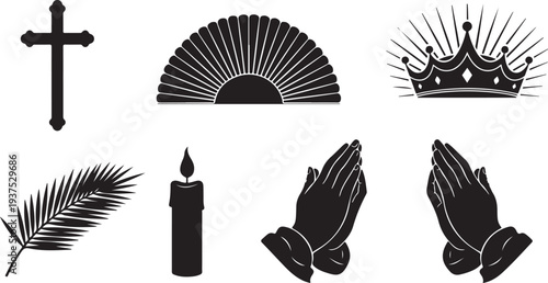 Christianity symbols and objects in black and white color