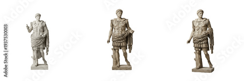 Augustus of Prima Porta statue isolated on white background random angle marble sculpture on white floor Roman emperor Augustus monument ancient Rome imperial statue historical Roman landmark